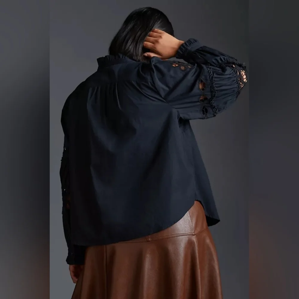 NWT By Anthropologie Cutwork Peasant Button Down Blouse SZ MEDIUM - Picture 2 of 15